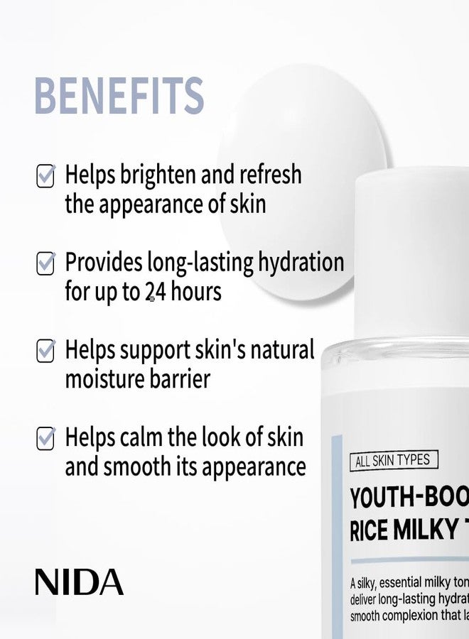 NIDA Youth-boosting Rice Milky Toner, for Glass Skin | Rice Bran Extract, Niacinamide, Ceramide NP, Panthenol | Deep Moisturizing, Hydrating and Refreshing, Korean Skin Care | 5.07 fl. oz., 150ml - Image 3